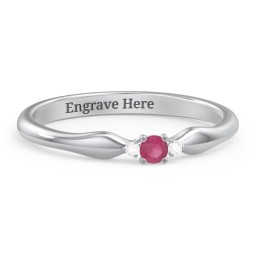 Dainty Trinity Stone Promise Ring in 925 Sterling Silver with Ruby and Diamond