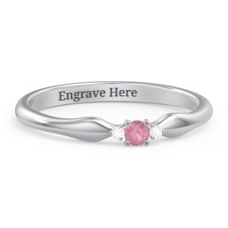 Dainty Trinity Stone Promise Ring in 925 Sterling Silver with Pink Tourmaline and Diamond