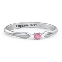 Dainty Trinity Stone Promise Ring in 925 Sterling Silver with Pink Tourmaline and White Premium Zirconia