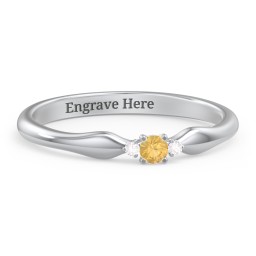 Dainty Trinity Stone Promise Ring in 925 Sterling Silver with Citrine and White Premium Zirconia