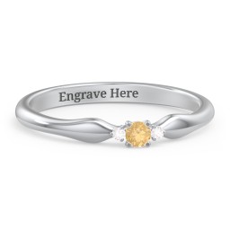 Dainty Trinity Stone Promise Ring in 925 Sterling Silver with Citrine and Diamond