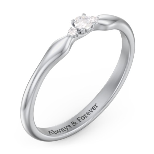 Dainty Trinity Stone Promise Ring – Sterling Silver with Diamond