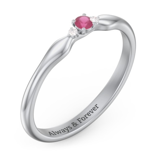 Dainty Trinity Stone Promise Ring – Sterling Silver with Ruby and Diamond