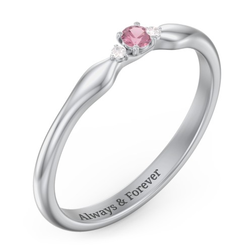Dainty Trinity Stone Promise Ring – Sterling Silver with Pink Tourmaline and Diamond