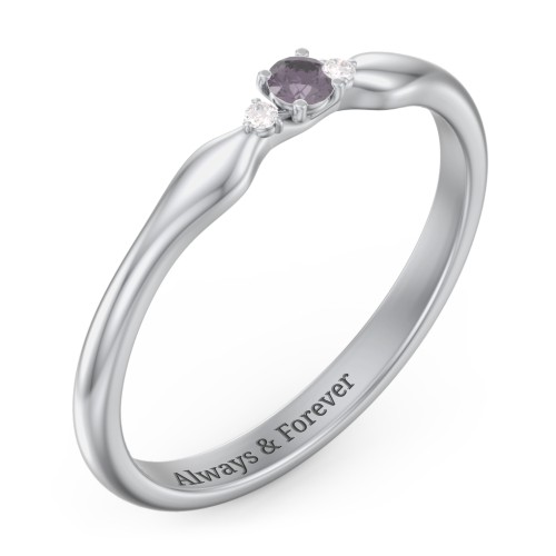 Dainty Trinity Stone Promise Ring – Sterling Silver with Alexandrite and Diamond