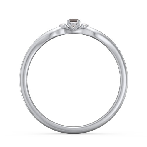 Dainty Trinity Stone Promise Ring – Sterling Silver with Smokey Quartz and Diamond