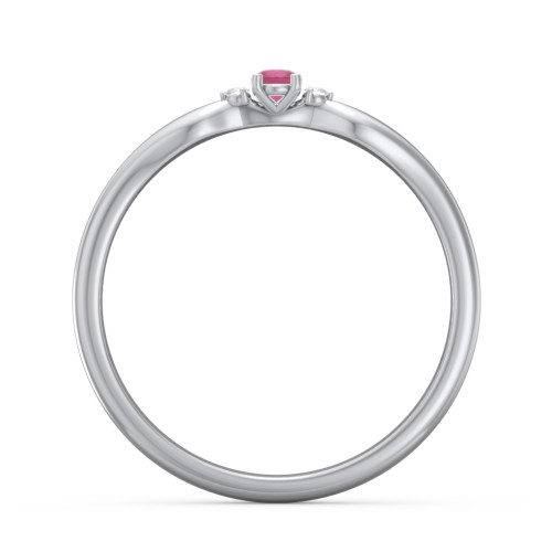 Dainty Trinity Stone Promise Ring – Sterling Silver with Ruby and Diamond