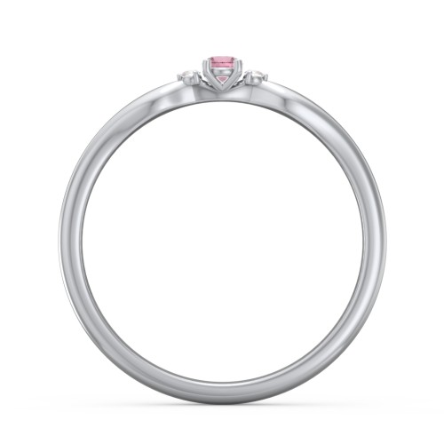 Dainty Trinity Stone Promise Ring – Sterling Silver with Pink Tourmaline and Diamond