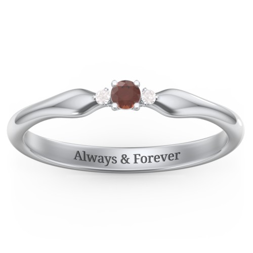 Dainty Trinity Stone Promise Ring – Sterling Silver with Garnet and Diamond