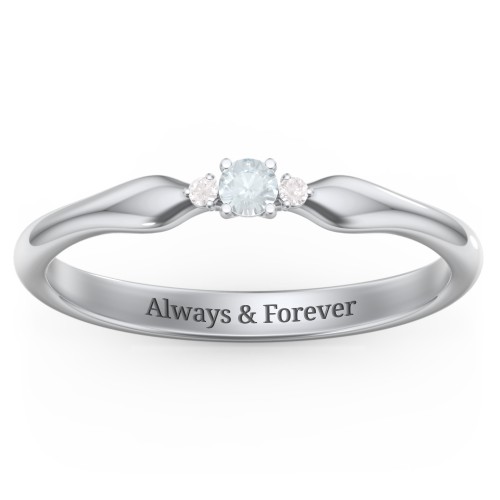 Dainty Trinity Stone Promise Ring – Sterling Silver with Aquamarine and White Premium Zirconia