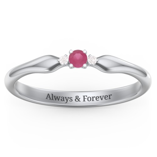 Dainty Trinity Stone Promise Ring – Sterling Silver with Ruby and Diamond