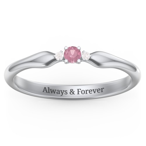 Dainty Trinity Stone Promise Ring – Sterling Silver with Pink Tourmaline and Diamond
