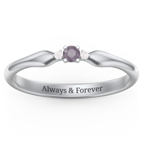 Dainty Trinity Stone Promise Ring – Sterling Silver with Alexandrite and Diamond