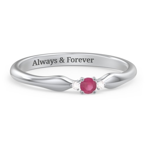 Dainty Trinity Stone Promise Ring – Sterling Silver with Ruby and Diamond