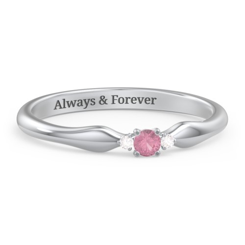 Dainty Trinity Stone Promise Ring – Sterling Silver with Pink Tourmaline and Diamond