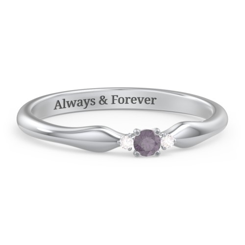 Dainty Trinity Stone Promise Ring – Sterling Silver with Alexandrite and Diamond