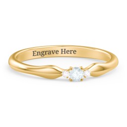 Dainty Trinity Stone Promise Ring in 10K Solid Yellow Gold with Aquamarine and White Premium Zirconia