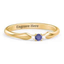 Dainty Trinity Stone Promise Ring in 10K Solid Yellow Gold with Blue Sapphire and White Premium Zirconia