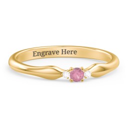 Dainty Trinity Stone Promise Ring in 10K Solid Yellow Gold with Pink Tourmaline and White Premium Zirconia