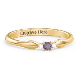Dainty Trinity Stone Promise Ring in 10K Solid Yellow Gold with Alexandrite and White Premium Zirconia