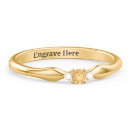 Dainty Trinity Stone Promise Ring in 10K Solid Yellow Gold with Citrine and White Premium Zirconia