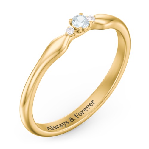 Dainty Trinity Stone Promise Ring – 10K Yellow Gold with Aquamarine and White Premium Zirconia