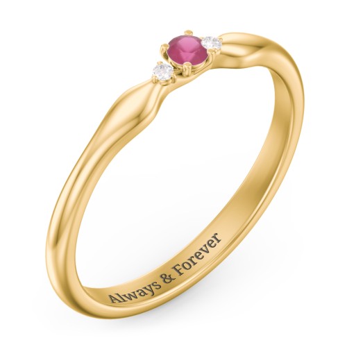 Dainty Trinity Stone Promise Ring – 10K Yellow Gold with Ruby and White Premium Zirconia