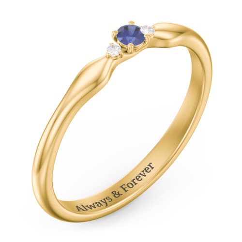 Dainty Trinity Stone Promise Ring – 10K Yellow Gold with Blue Sapphire and White Premium Zirconia