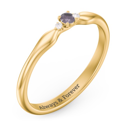 Dainty Trinity Stone Promise Ring – 10K Yellow Gold with Alexandrite and White Premium Zirconia