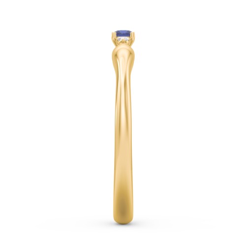 Dainty Trinity Stone Promise Ring – 10K Yellow Gold with Blue Sapphire and White Premium Zirconia