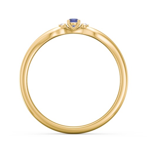 Dainty Trinity Stone Promise Ring – 10K Yellow Gold with Blue Sapphire and White Premium Zirconia