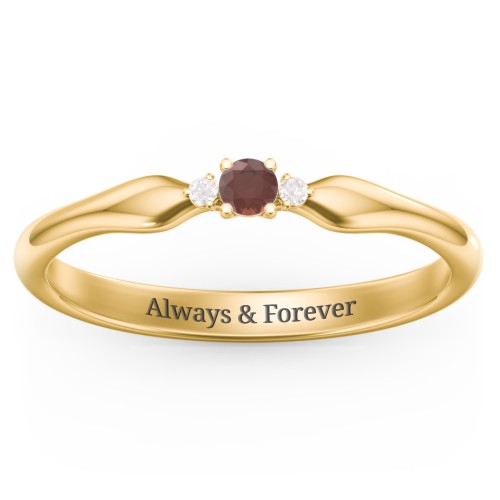 Dainty Trinity Stone Promise Ring – 10K Yellow Gold with Garnet and White Premium Zirconia