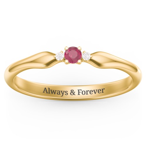 Dainty Trinity Stone Promise Ring – 10K Yellow Gold with Ruby and White Premium Zirconia