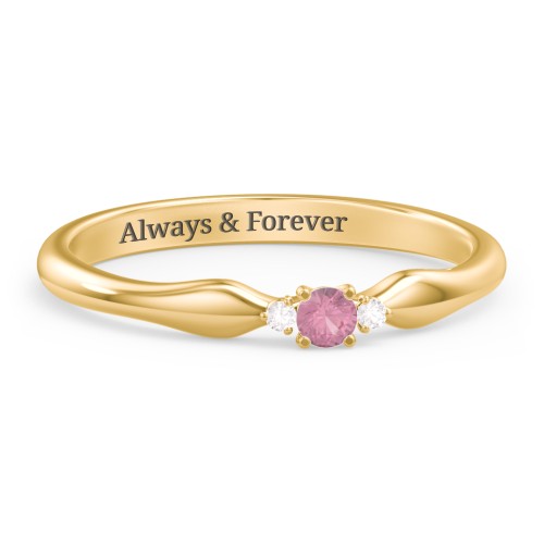 Dainty Trinity Stone Promise Ring – 10K Yellow Gold with Pink Tourmaline and White Premium Zirconia