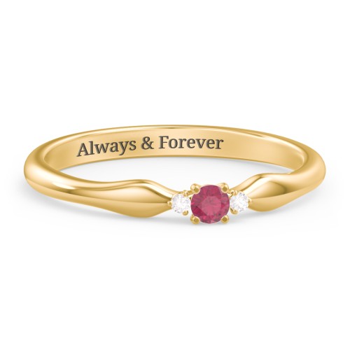 Dainty Trinity Stone Promise Ring – 10K Yellow Gold with Ruby and White Premium Zirconia