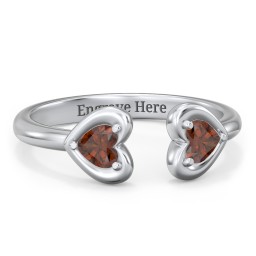 Heart In Heart Gemstone Open Cuff Ring