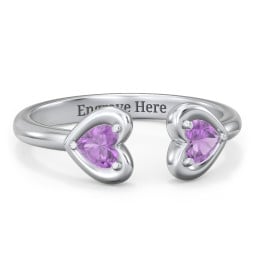 Heart In Heart Gemstone Open Cuff Ring