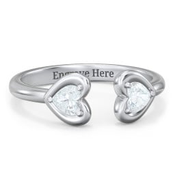 Heart In Heart Gemstone Open Cuff Ring