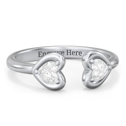 Heart In Heart Gemstone Open Cuff Ring