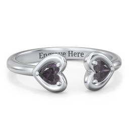 Heart In Heart Gemstone Open Cuff Ring