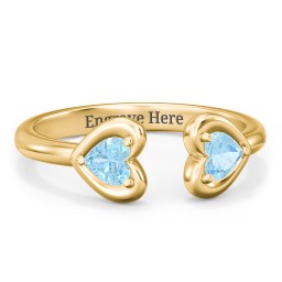 Heart In Heart Gemstone Open Cuff Ring in 18K Gold Plated Silver