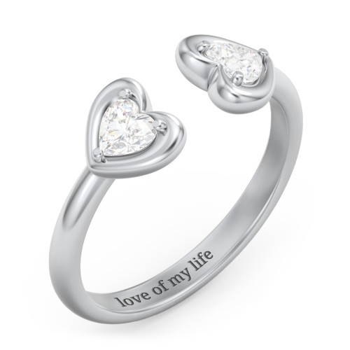 Heart In Heart Gemstone Open Cuff Ring – Sterling Silver with Diamond