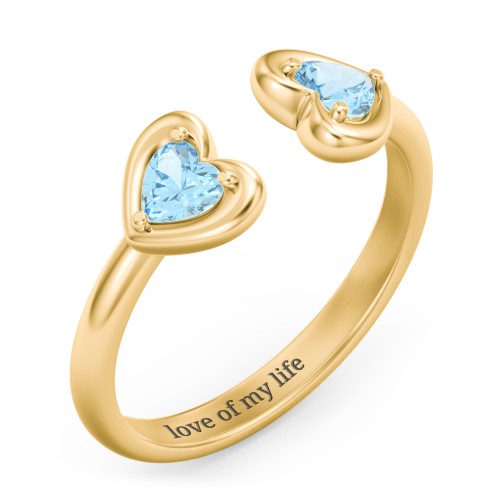 Heart In Heart Gemstone Open Cuff Ring