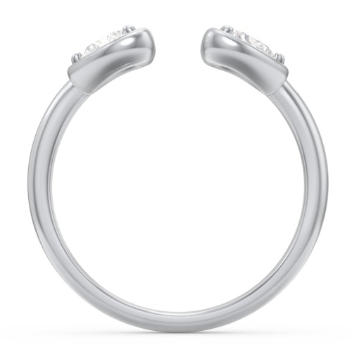 Heart In Heart Gemstone Open Cuff Ring – Sterling Silver with Diamond
