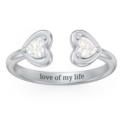 Heart In Heart Gemstone Open Cuff Ring – Sterling Silver with Diamond