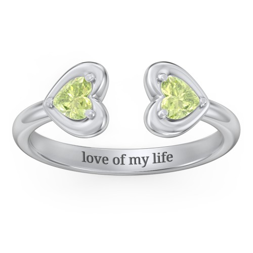 Heart In Heart Gemstone Open Cuff Ring
