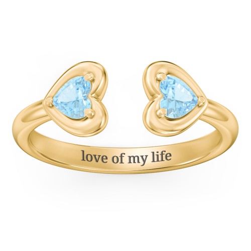 Heart In Heart Gemstone Open Cuff Ring