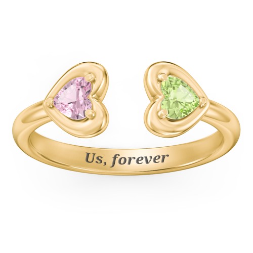 Heart In Heart Gemstone Open Cuff Ring