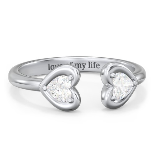 Heart In Heart Gemstone Open Cuff Ring – Sterling Silver with Diamond