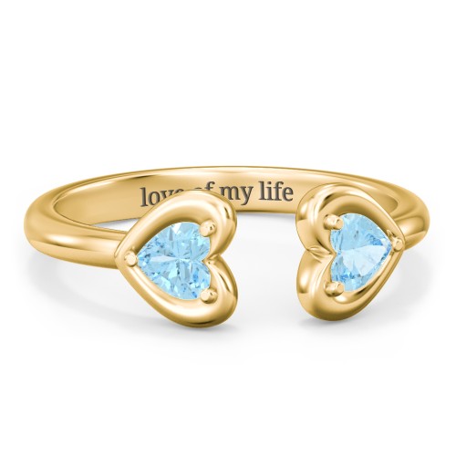 Heart In Heart Gemstone Open Cuff Ring